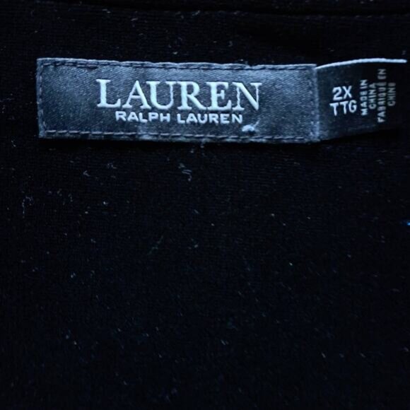 LAUREN Ralph Lauren Black Velvet V-Neck Puff Sleeve A-Line Midi Dress Size 2X - Picture 5 of 14